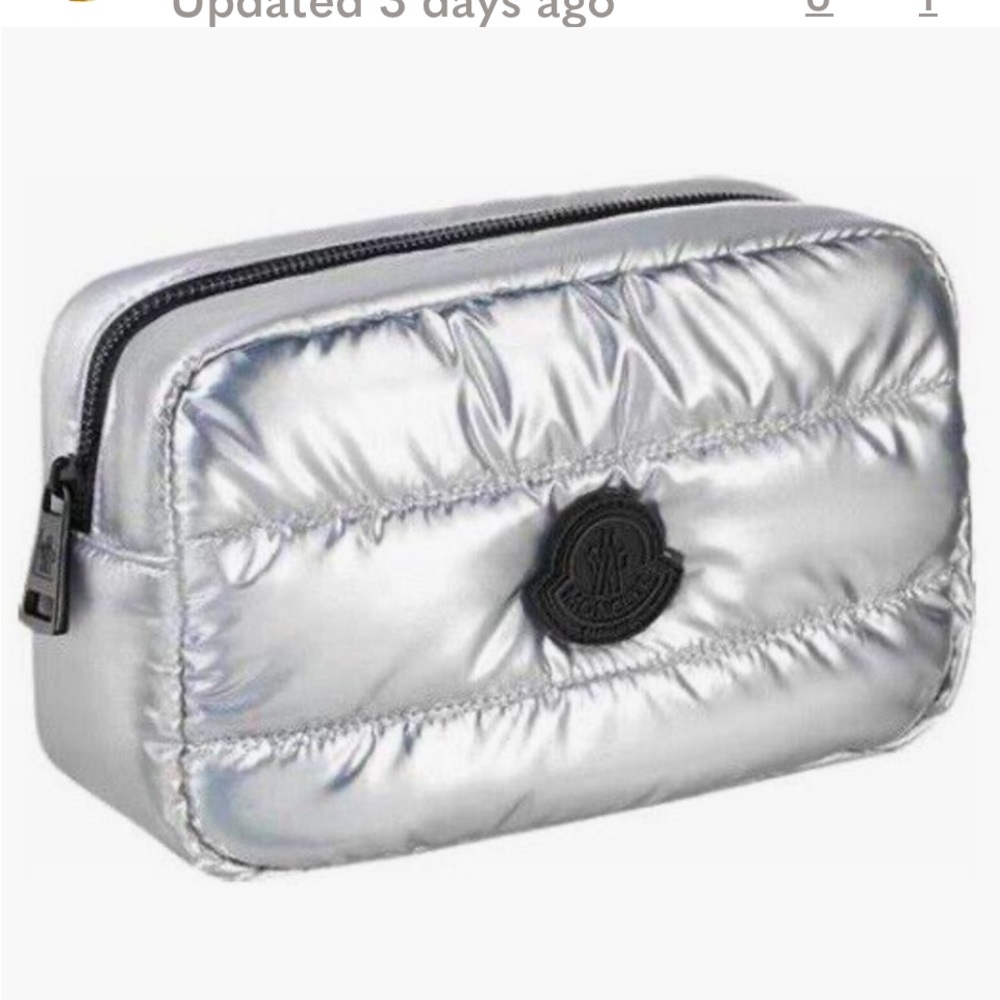 Moncler Shiny Silver Quilted Toiletry Bag